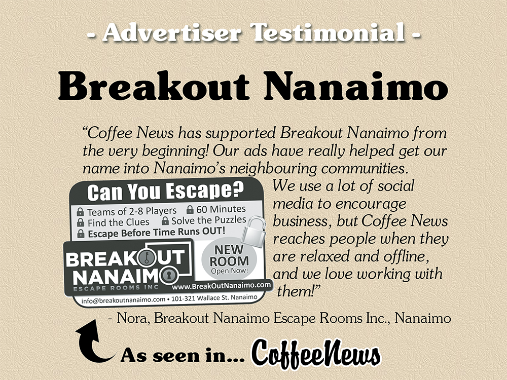 Breakout Nanaimo testimonial in Coffee News