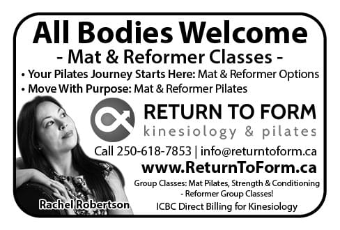 Return to Form kinesiology and pilates Nanaimo BC Ad in Coffee News