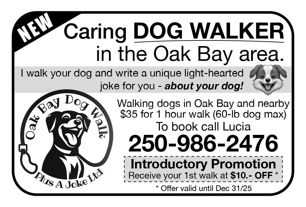 Oak Bay Dog Walker Ad in Coffee News
