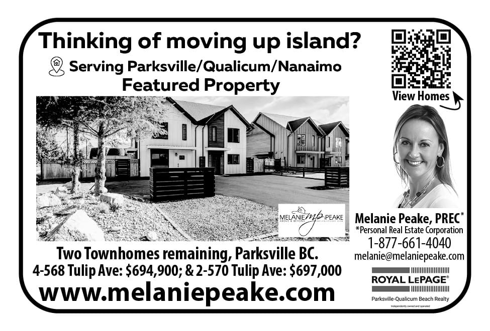 Melanie Peake Real Estate Parksville Qualicum Nanaimo Royal LePage BC Ad in Coffee News