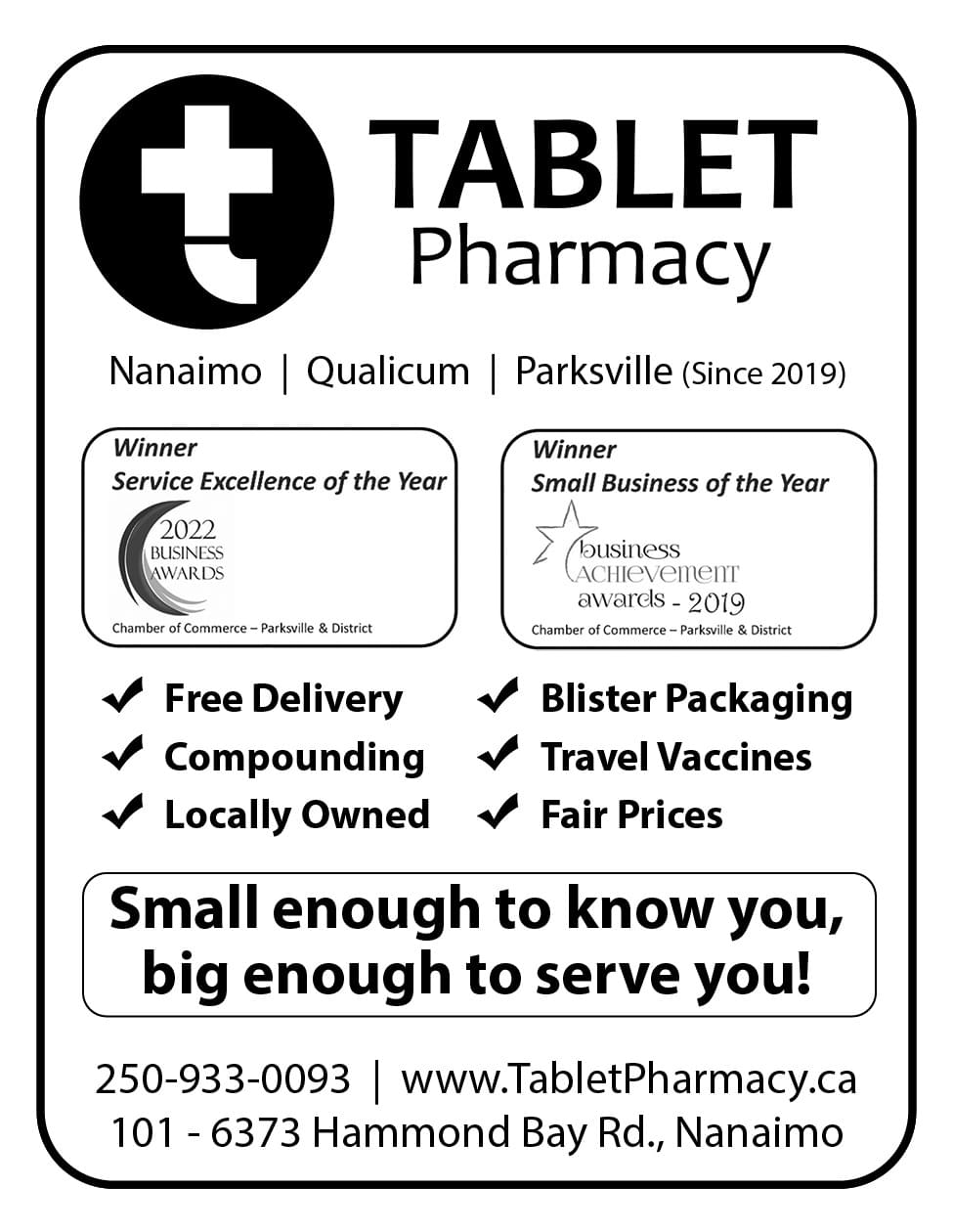 Tablet Pharmacy Nanaimo Parksville Qualicum Beach ad in Coffee News