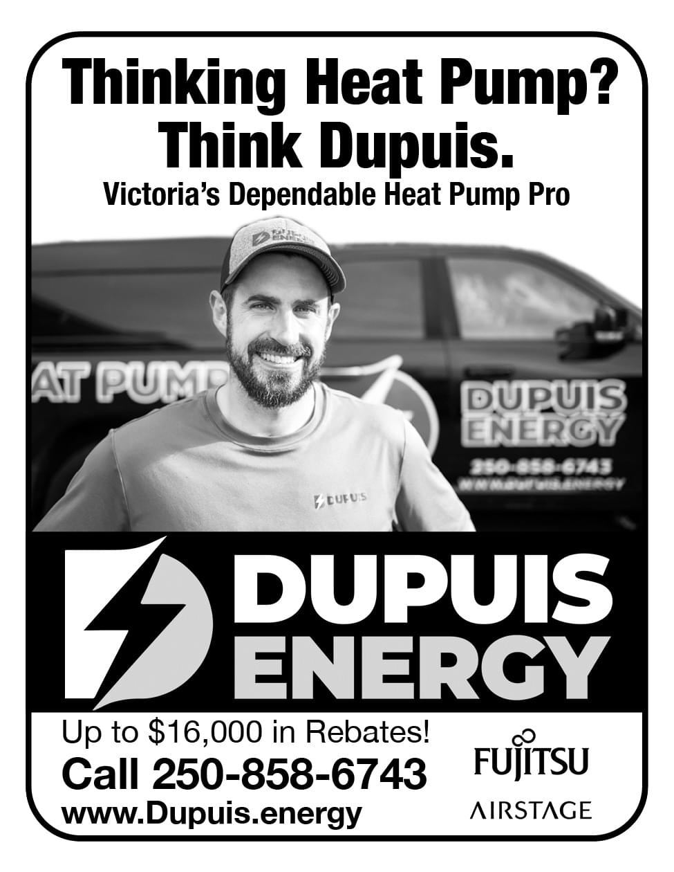 Dupuis Energy Heat Pumps Air Conditioning HVAC Victoria BC March 2026 Ad in Coffee News