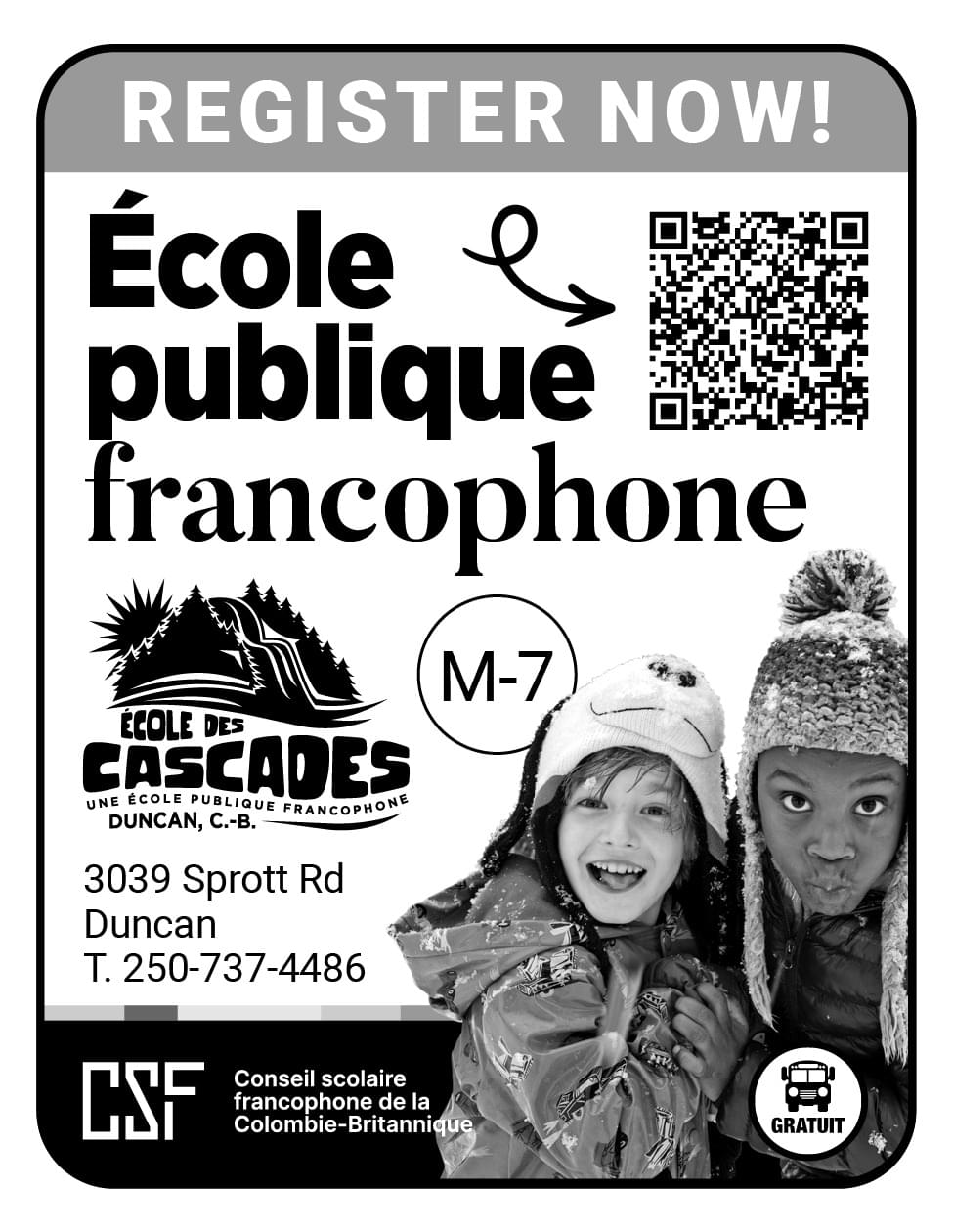 Ecole des Cascades French School Duncan BC ad in Coffee News