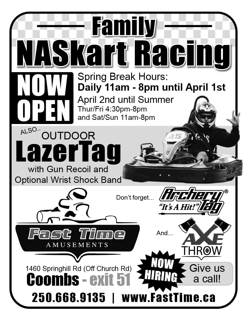 Fast Time Amusements Coombs BC ad in Coffee News