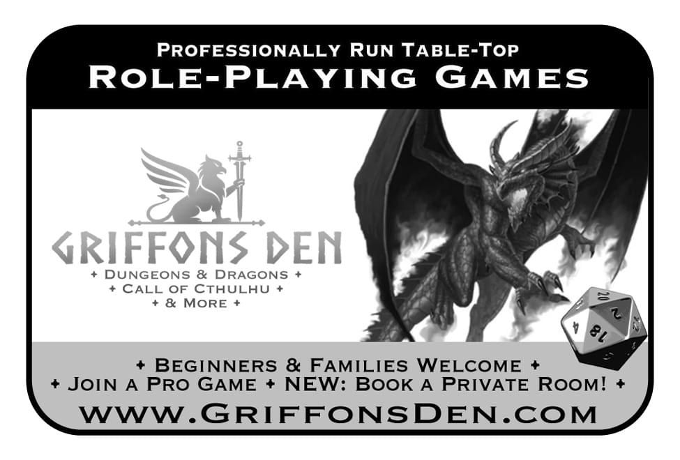 Griffons Den Game & Puzzles Ad in Coffee News