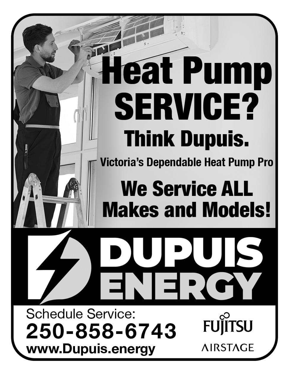 Dupuis Energy Heat Pumps Air Conditioning HVAC Victoria BC March 2026 Ad in Coffee News