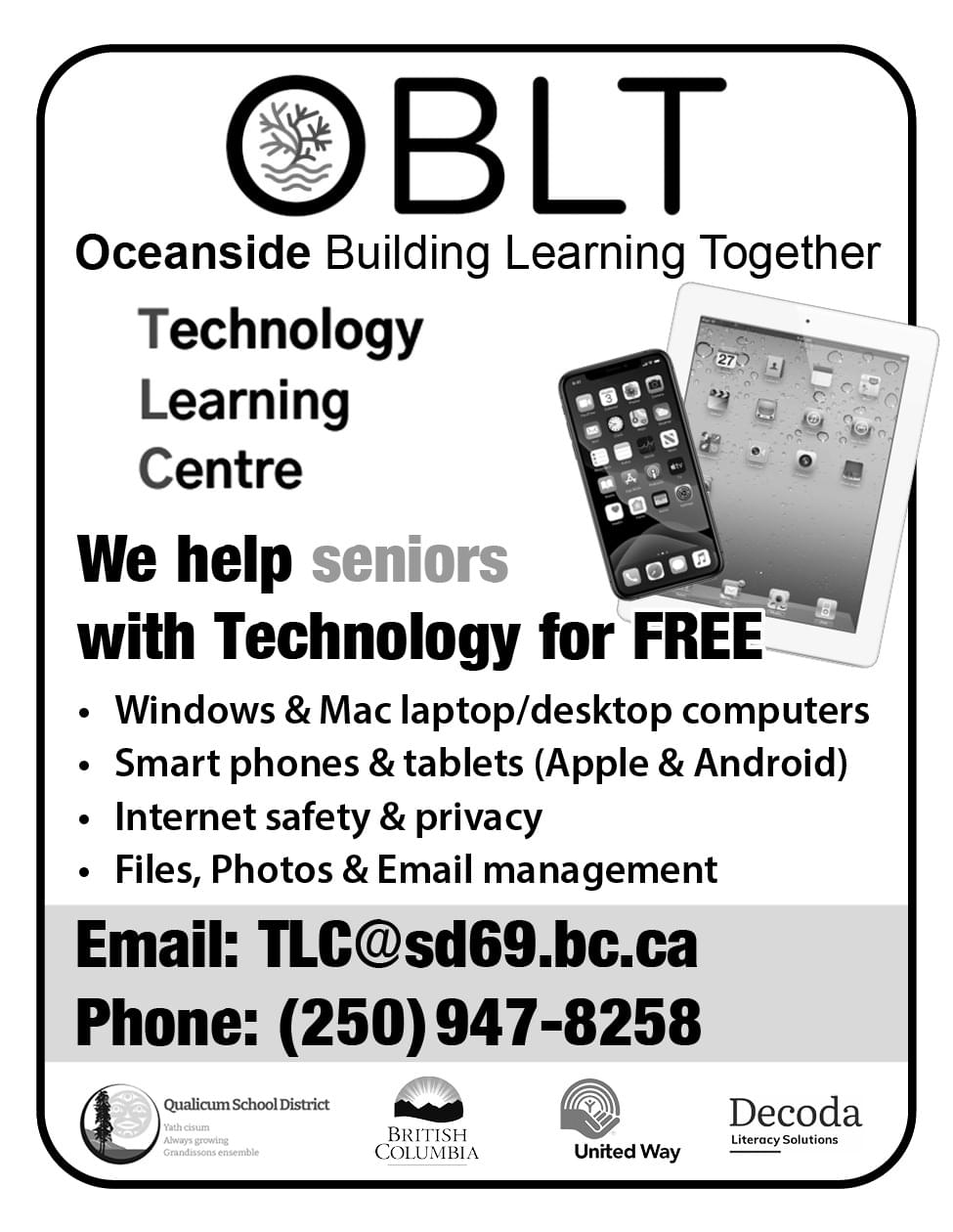 Oceanside Building Learning Together helping seniors with technology for free Ad in Coffee News
