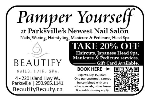 Beautify Nails Salon Parksville BC Ad May 2025 in Coffee News 