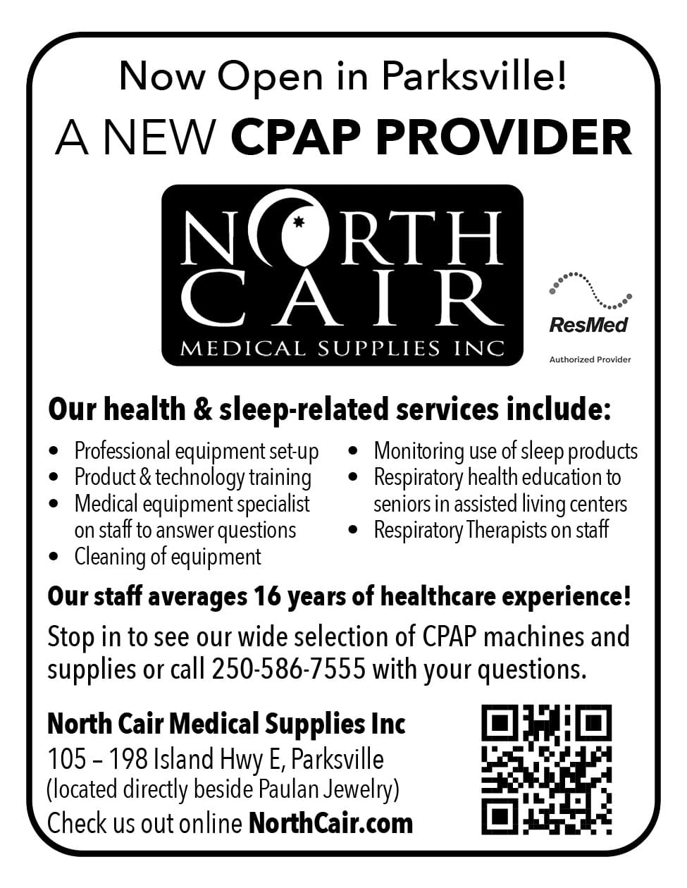 North Cair CPAP Provider in Parksville BC Ad in Coffee News