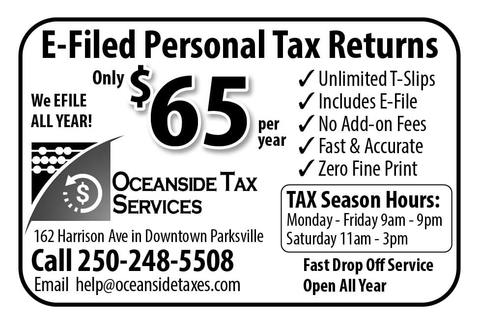 Oceanside Tax Services Qualicum Beach Parksville BC Ad in Coffee News