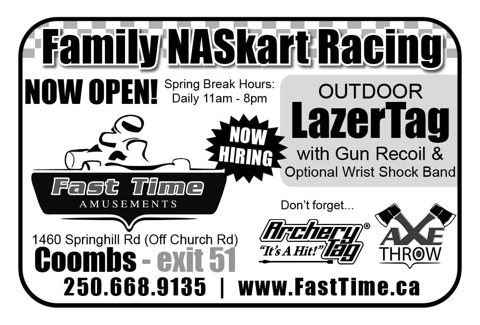 Fast Time Amusements Family Naskart Racing Coombs BC Ad in Coffee News