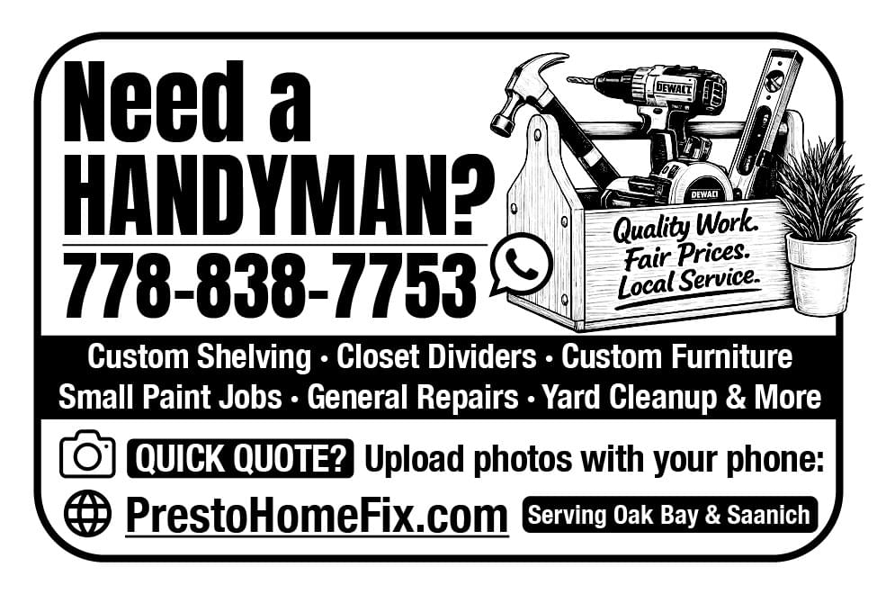 Presto Home Fix Affordable in-home solutions Victoria BC ad in Coffee News