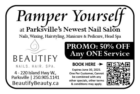 Beautify Nails Salon Parksville BC Ad May 2025 in Coffee News 
