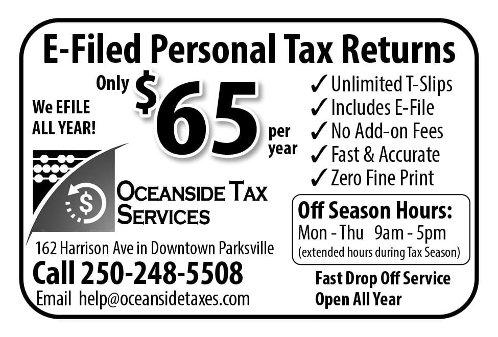 Oceanside Tax Services Qualicum Beach Parksville BC Ad in Coffee News