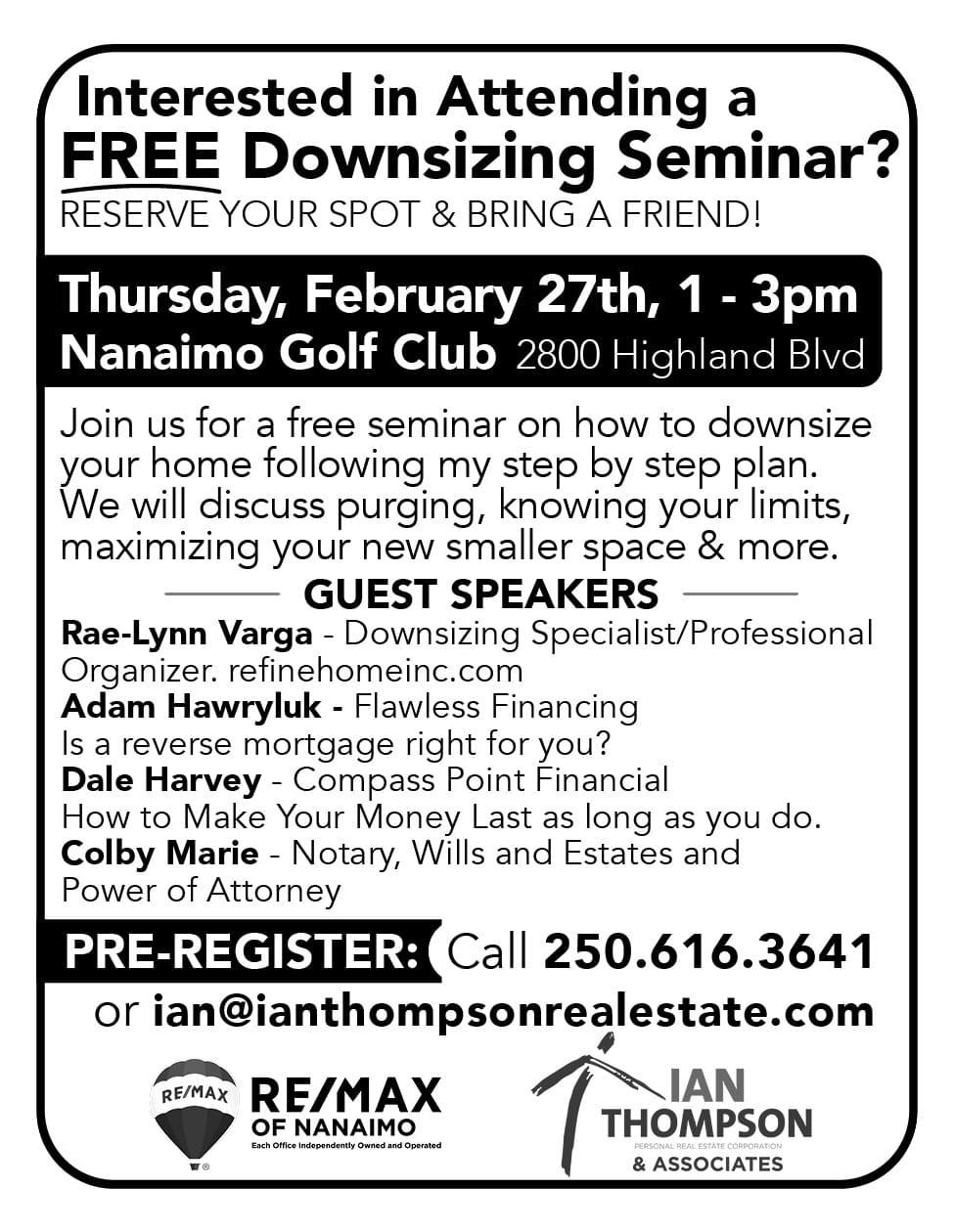 Ian Thompson Downsizing Seminar February 2025 ad in Coffee News