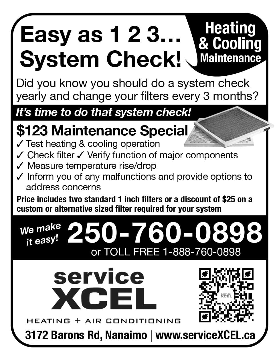 ServiceXCEL Heating & Cooling Nanaimo BC Ad in Coffee News