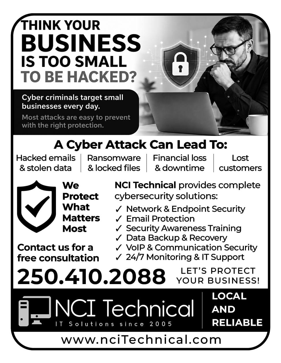 NCI Technical IT Support Cybersecurity and Phone System VoIP NanaimoBC Ad in Coffee News