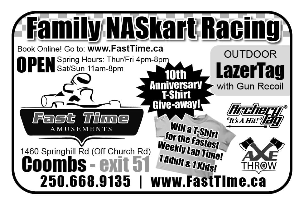 Fast Time Amusements Family Naskart Racing Coombs BC Ad in Coffee News