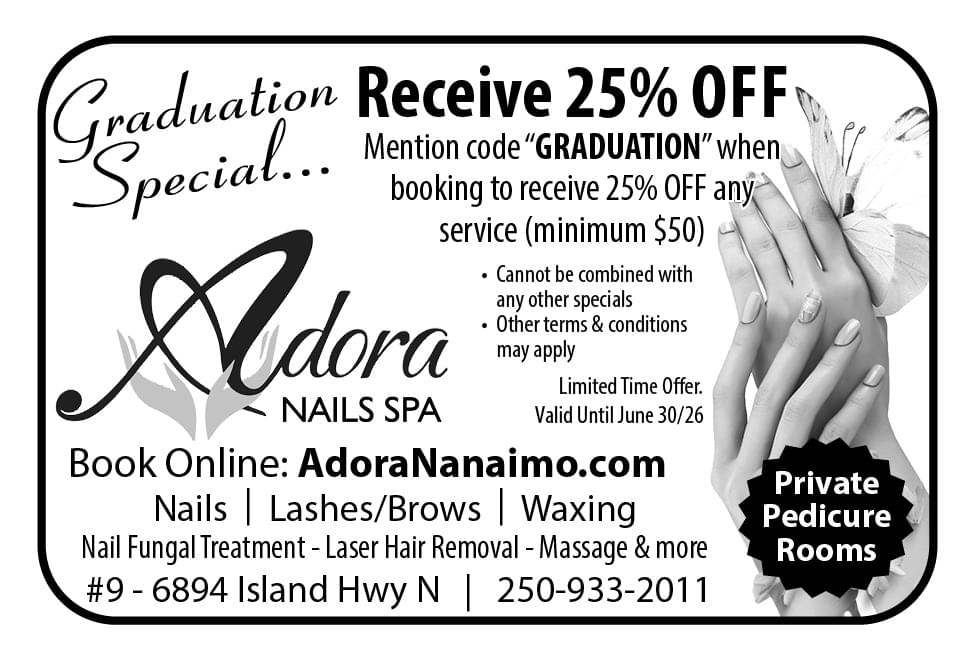 Adora Nails Spa Nanaimo Nails Lashes Brows Waxing ad in Coffee News