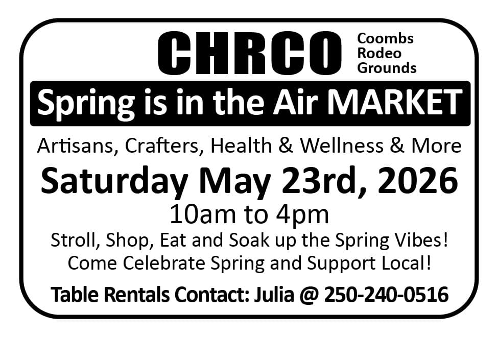 Spring is in the Air Market at CHRCO Hall May 23 2026 Parksville Qualicum Nanaimo BC Ad in Coffee News