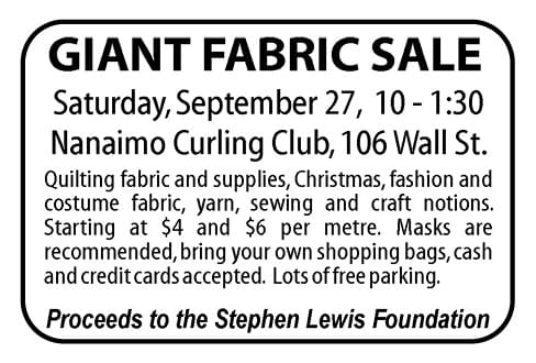 Giant Fabric Sale Sept 27 Nanaimo BC Ad in Coffee News