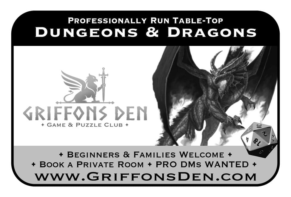 Griffons Den Game & Puzzles Ad in Coffee News