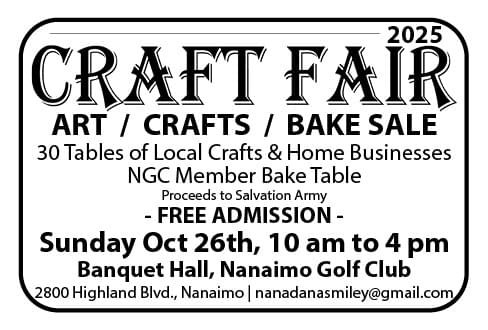 Craft Fair at Nanaimo Golf Club October 26 2025 Ad in Coffee News