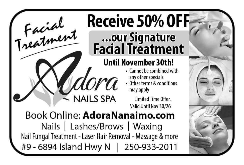 Adora Nails Spa Nanaimo Nails Lashes Brows Waxing ad in Coffee News