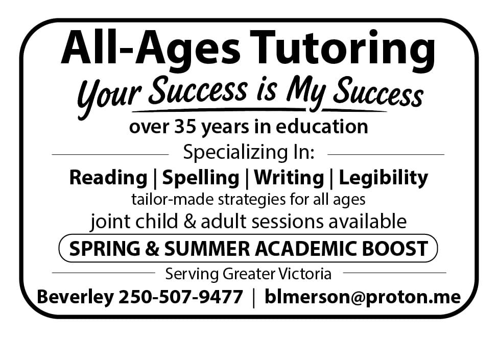 All-Ages Tutoring with Beverley Victoria BC ad in Coffee News