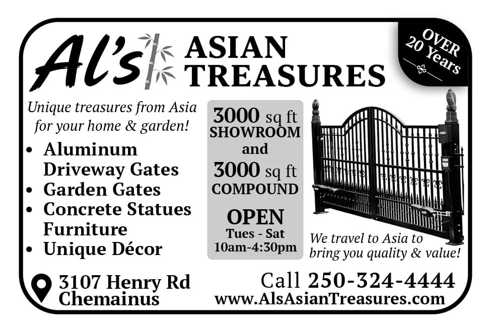 Al's Asian Treasures Aluminun Gates Chemainus BC Ad in Coffee News