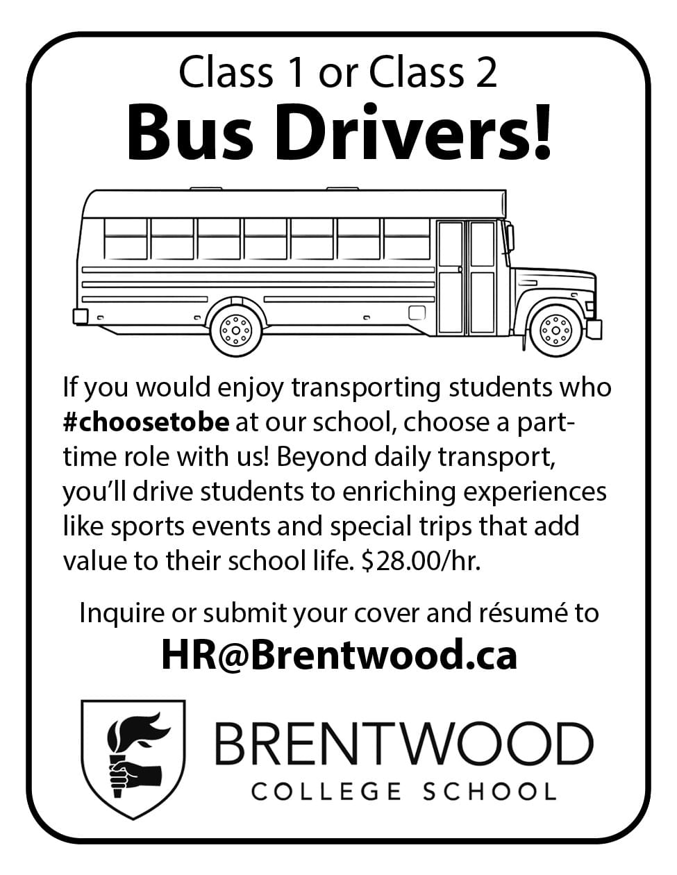 Brentwood College School hiring bus drivers Mill Bay BC November Ad in Coffee News