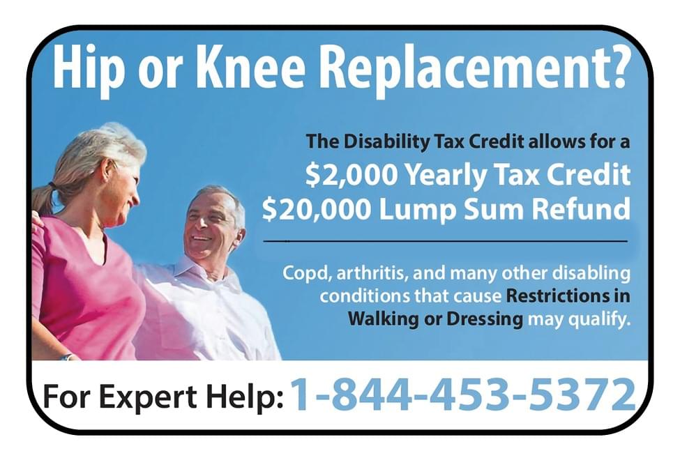 Hip or Knee Replacement Disability Tax Credit Ad in Coffee News Vancouver Island BC