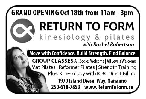 Return to Form kinesiology and pilates Nanaimo BC Ad in Coffee News