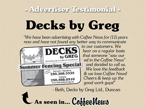 Decks by Greg testimonial in Coffee News