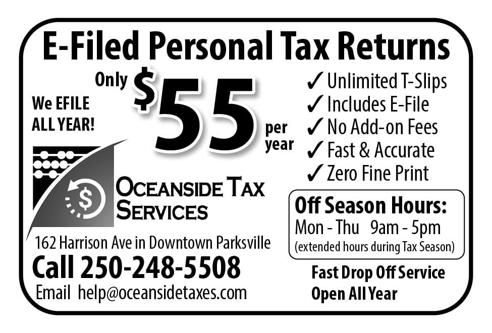Oceanside Tax Services Qualicum Beach Parksville BC Ad in Coffee News