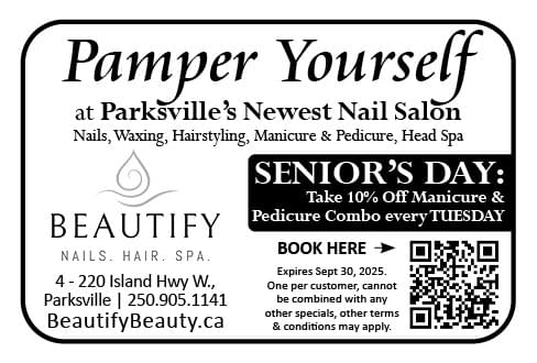 Beautify Nails Salon Parksville BC Ad May 2025 in Coffee News 