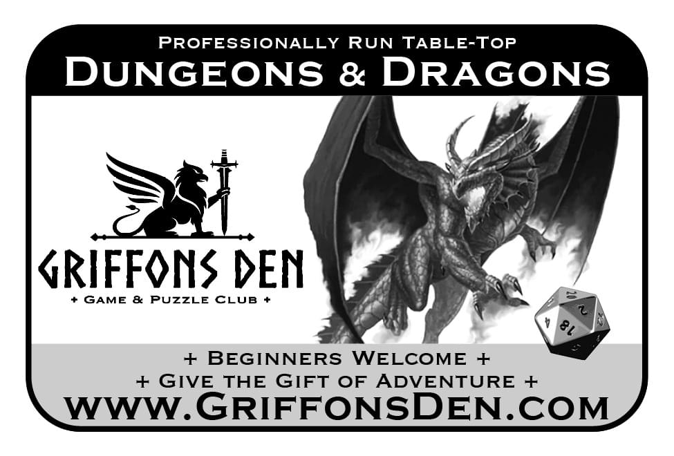 Griffons Den Game & Puzzles Ad in Coffee News