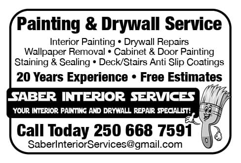 Saber Interior Services Painting and Drywall repair services Nanaimo BC September 2025 Ad in Coffee News