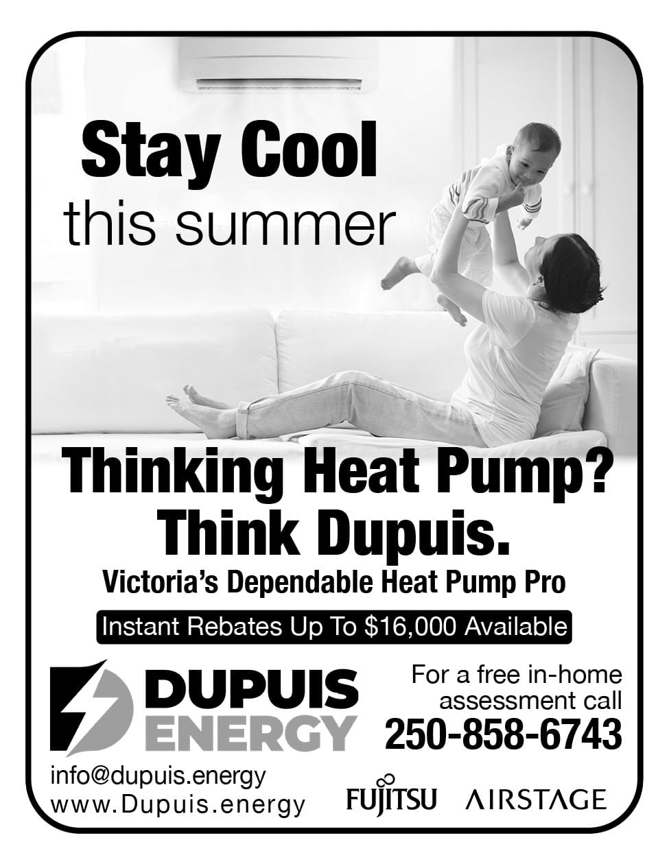 Dupuis Energy Heat Pumps Air Conditioning HVAC Victoria BC March 2026 Ad in Coffee News