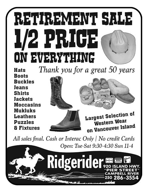 Ridgerider Retirement Sale Ad in Coffee News