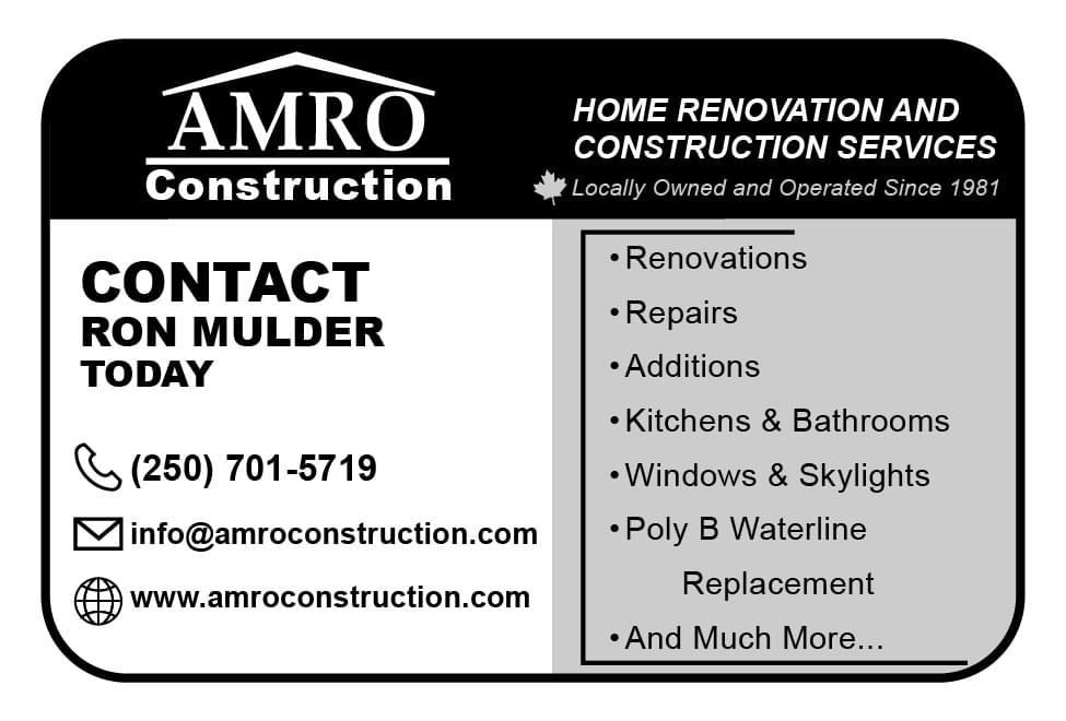 Amro Constuction Ron Mulder Renos Repairs Additions Kitch & Bathroom Cowicha Valley Duncan BC Ad in Coffee News