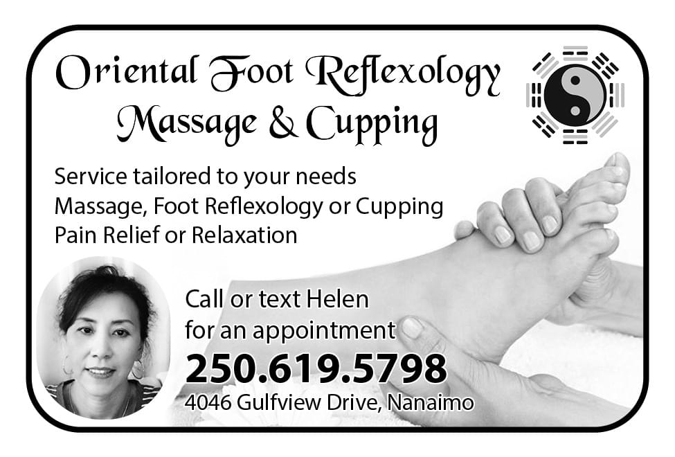 Helen's Oriental Foot Reflexology Massage and Cupping Nanaimo BC Ad in Coffee News