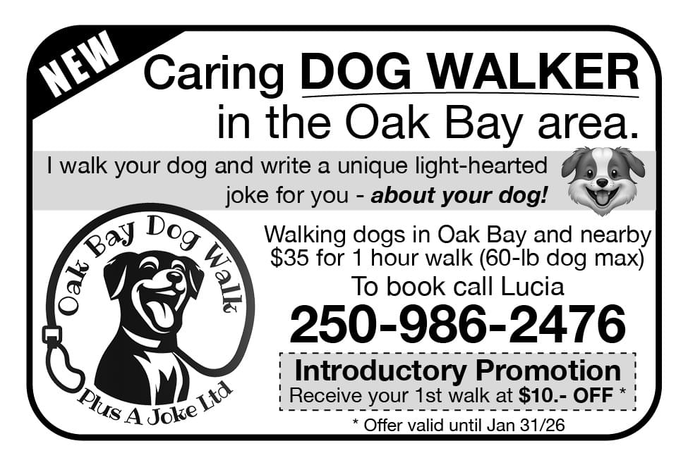 Oak Bay Dog Walker Ad in Coffee News