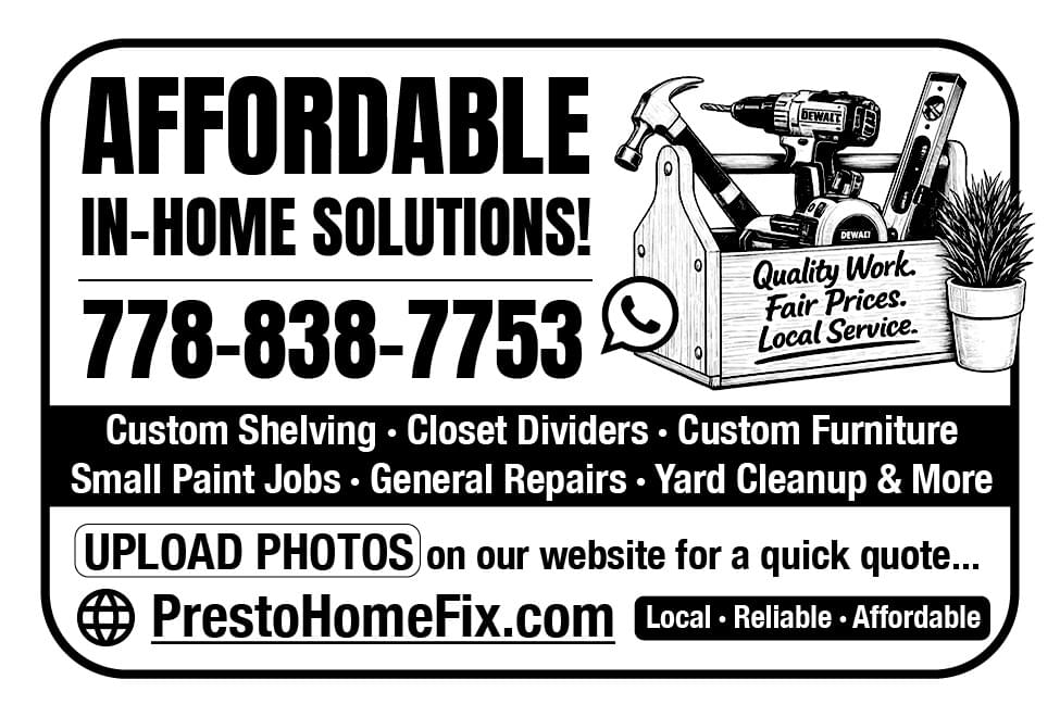 Presto Home Fix Affordable in-home solutions Victoria BC ad in Coffee News