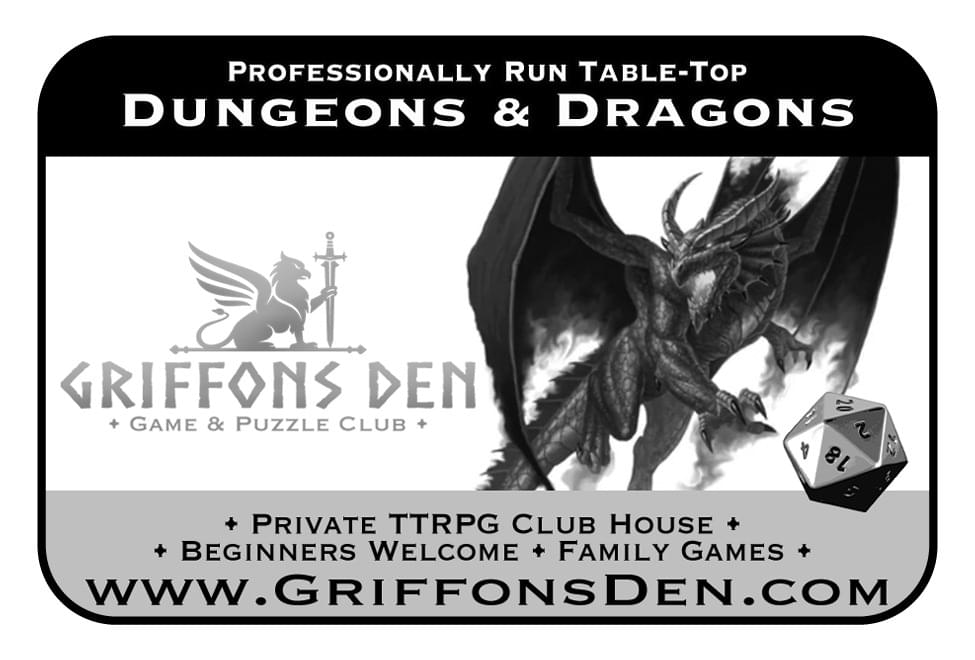 Griffons Den Game & Puzzles Ad in Coffee News