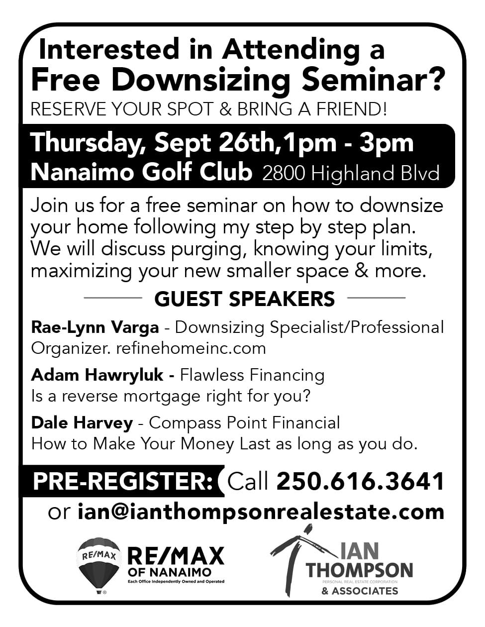 Ian Thompson Downsizing seminar Nanaimo BC Ad in Coffee News