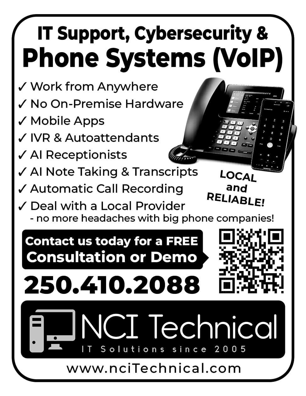 NCI Technical IT Support Cybersecurity and Phone System VoIP NanaimoBC Ad in Coffee News