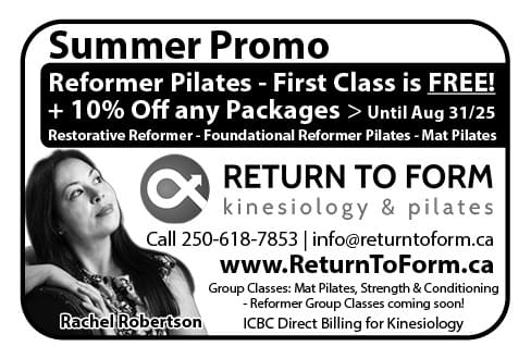 Return to Form kinesiology and pilates Nanaimo BC Ad in Coffee News