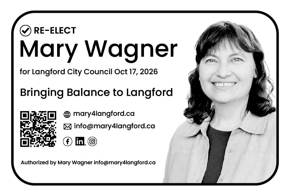 Re-Elect Mary Wagner for Landford City Council October 17th 2026 in Langford BC Ad in Coffee News