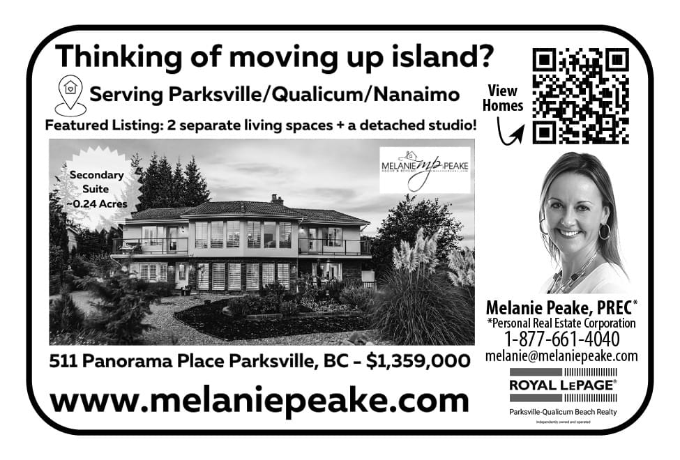 Melanie Peake Real Estate Parksville Qualicum Nanaimo Royal LePage BC Ad in Coffee News